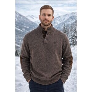 Chaps Quarter Button Sweater 100% Cotton Marled Knit Old Money Graham Casual XXL